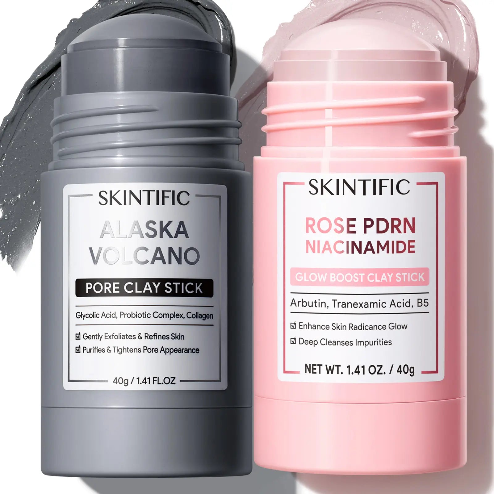 SKINTIFIC Clay Stick Collection 5 Masks for Every Skin Concern - Alaska Volcano Clay Stick / Mugwort anti Pores & Acne Clay Stick / Niacinamide Bright Boost Clay Stick / Amazon White Purifying Clay Stick / PDRN Rose Clay Stick
