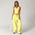Nvwaurban Women's 2-Piece Summer Athleisure Set: Ribbed V-Neck Top and Wide Leg Pants for Gym and Travel