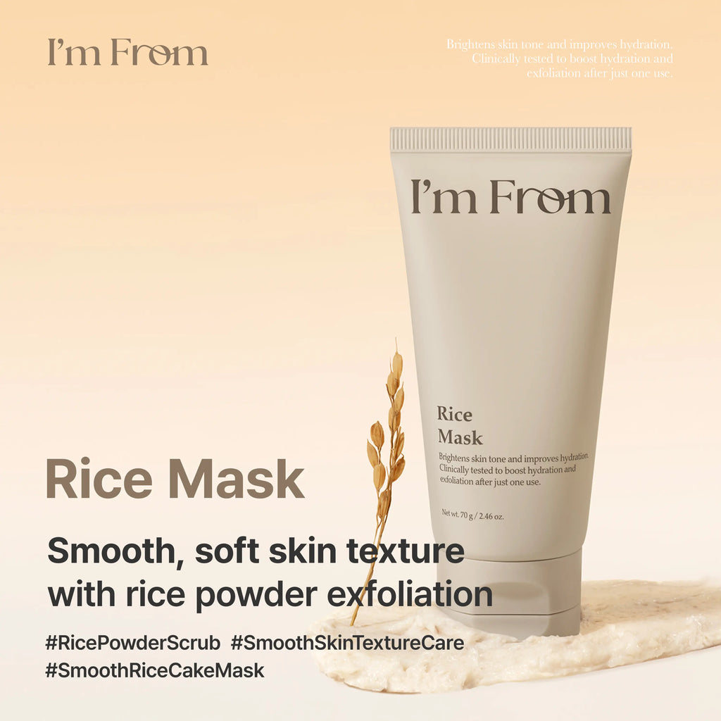 I'M from Rice Mask - Gentle Exfoliating and Hydrating Wash-Off Face Mask with Rice Powder for Radiant Skin, 2.37 Fl Oz, Suitable for Sensitive Skin, Organic and Hypoallergenic Formula