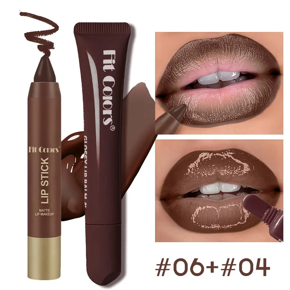 Fit Colors Matte Lip Liner and Moisturizing Lip Oil Set, Precise Lip Liner, for Easy Lip Line Definition with a Natural Nude Glossy Finish, Perfect Holiday Gift