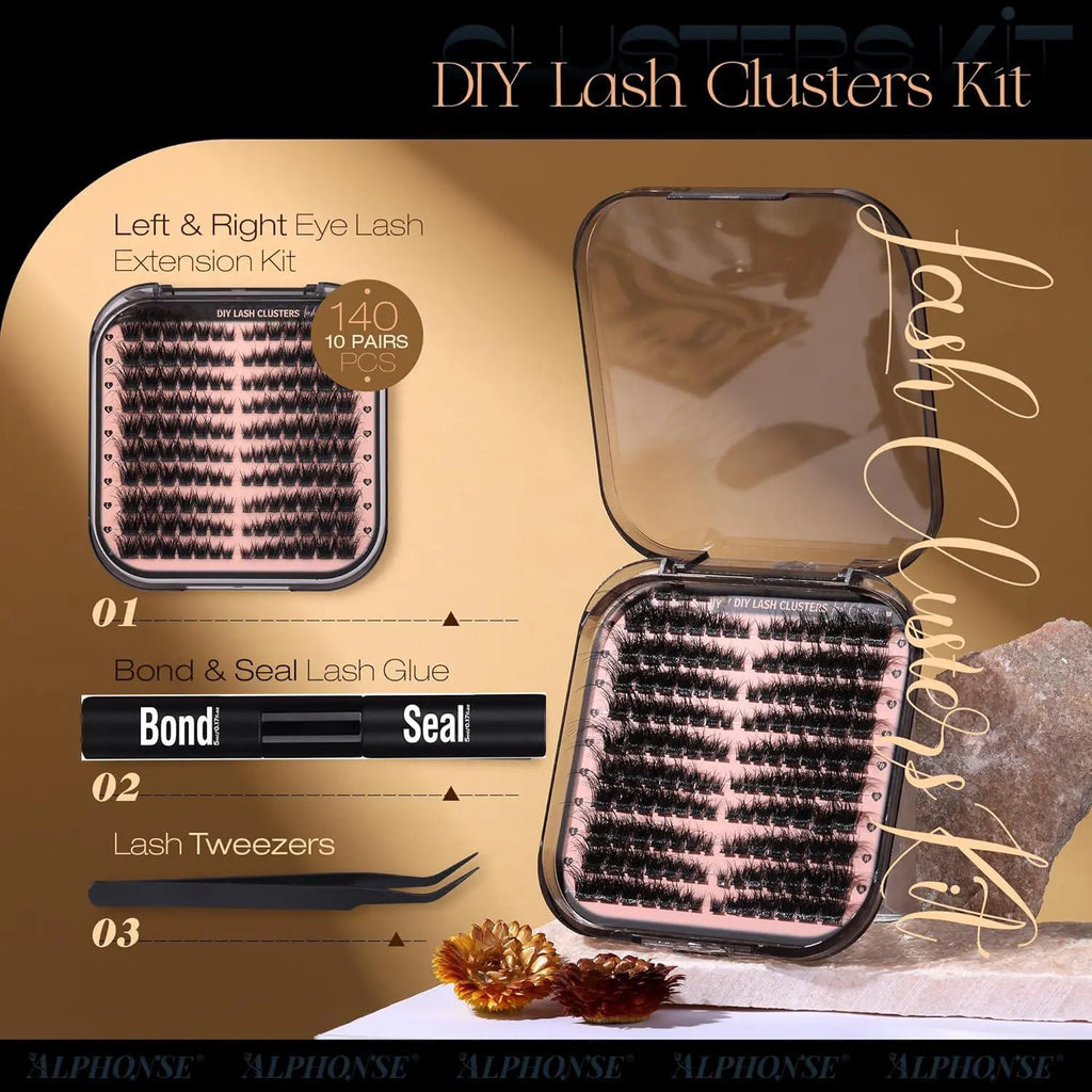 Wispy Lash Clusters, Fake Eyelashes Clusters, False Eyelashes with Lash Bond and Seal, 1 Set DIY Segmented Eyelash Extension Kit, Makeup, DIY Eyelash Extensions, Curl Lashes
