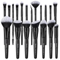 19-Piece Ultra Soft Black Label Dense Hair Makeup Brush Set with Travel Case - Includes Large Powder, Flat Foundation, Ultimate Blending, Blush, and Concealer Brushes