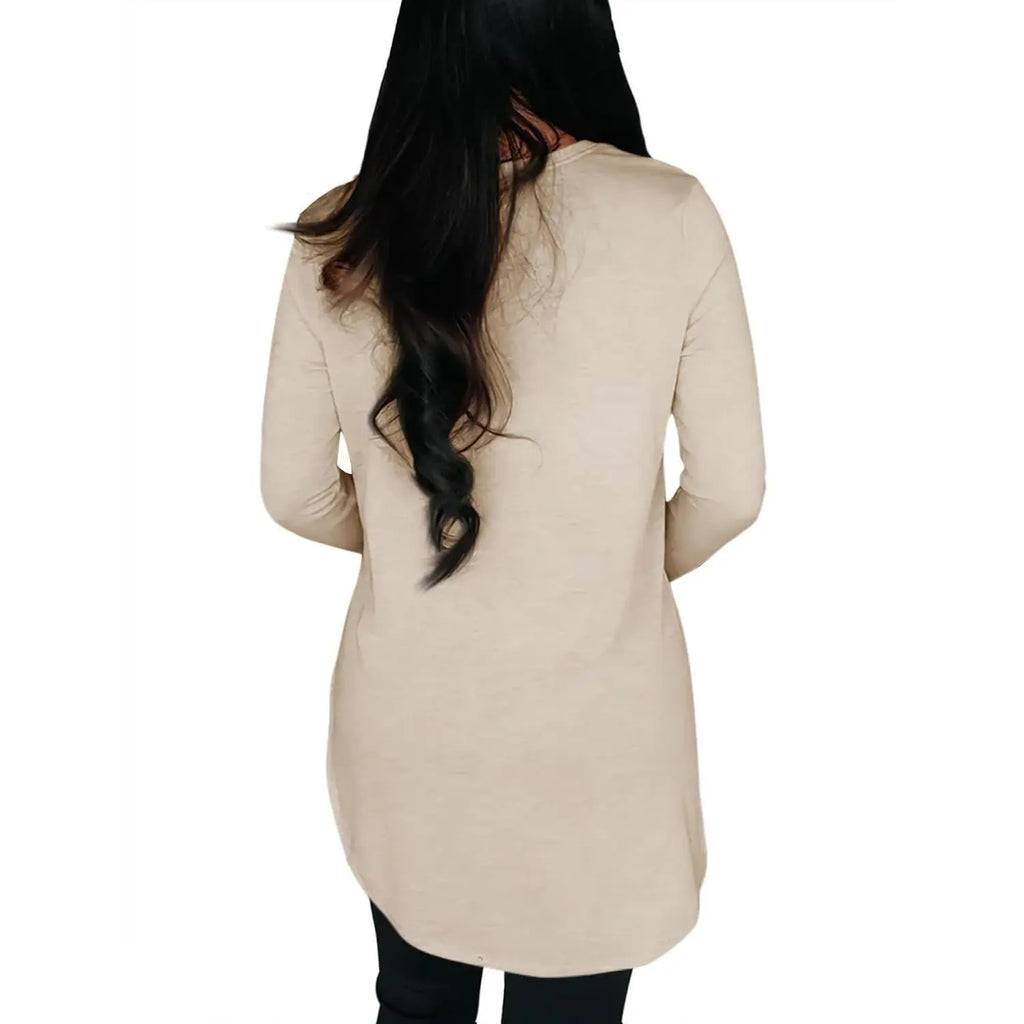 Women's Stylish Casual Tunic Top - Long Sleeve Viscose Elastane Pullover with Side Split Hi-Low Hem for Effortless Dressy Comfort