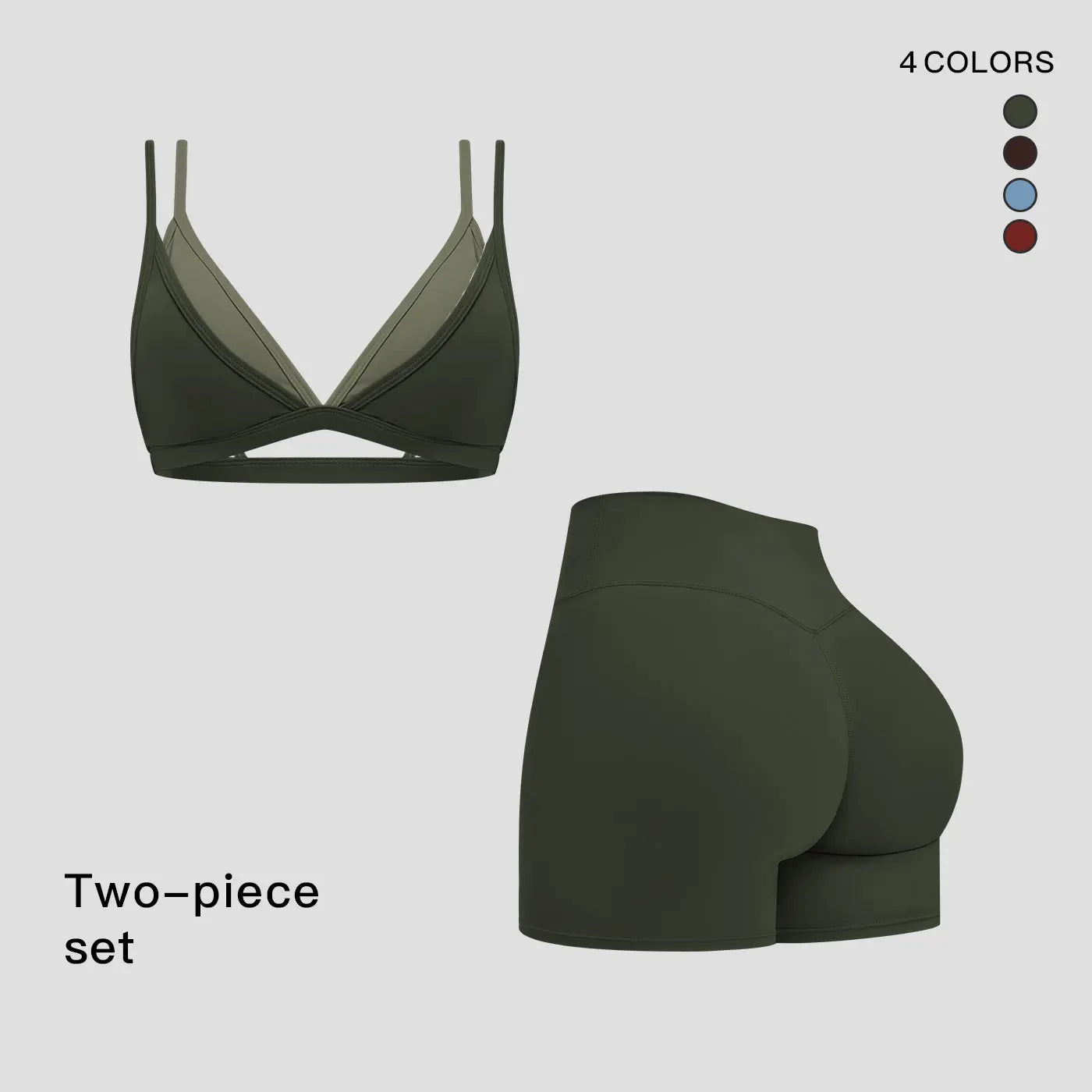 MFVIM Women's Faux Two-Piece Bra with Elegant Back Design and Thin Straps, Complemented by High-Waisted Solid-Color Slim Shorts; Ideal for Outdoor Activities, Yoga, Pilates, Gym Workouts, and Running.