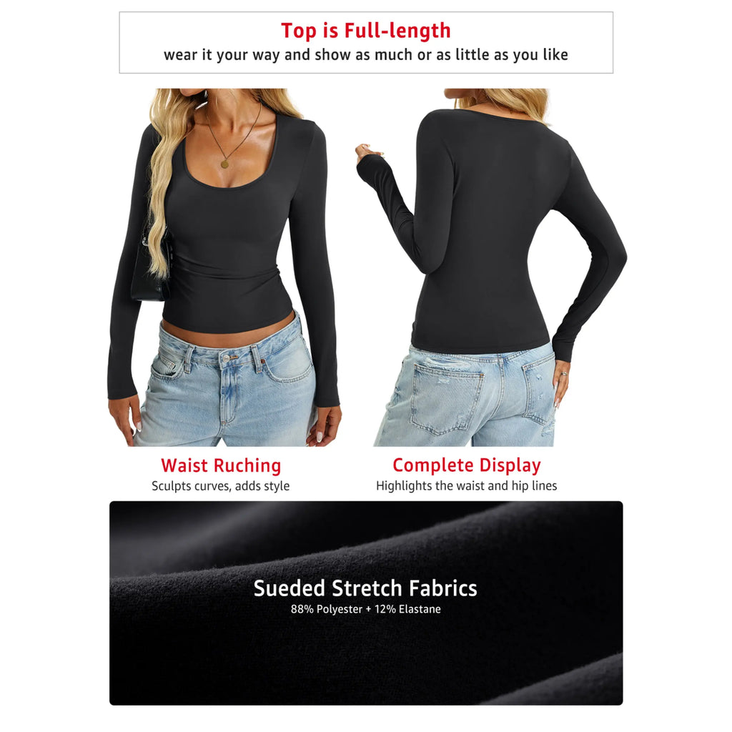 Eachyes Women's Long Sleeve Scoop Neck Slim Fit Tops - Y2K Inspired Fall Fashion 2026