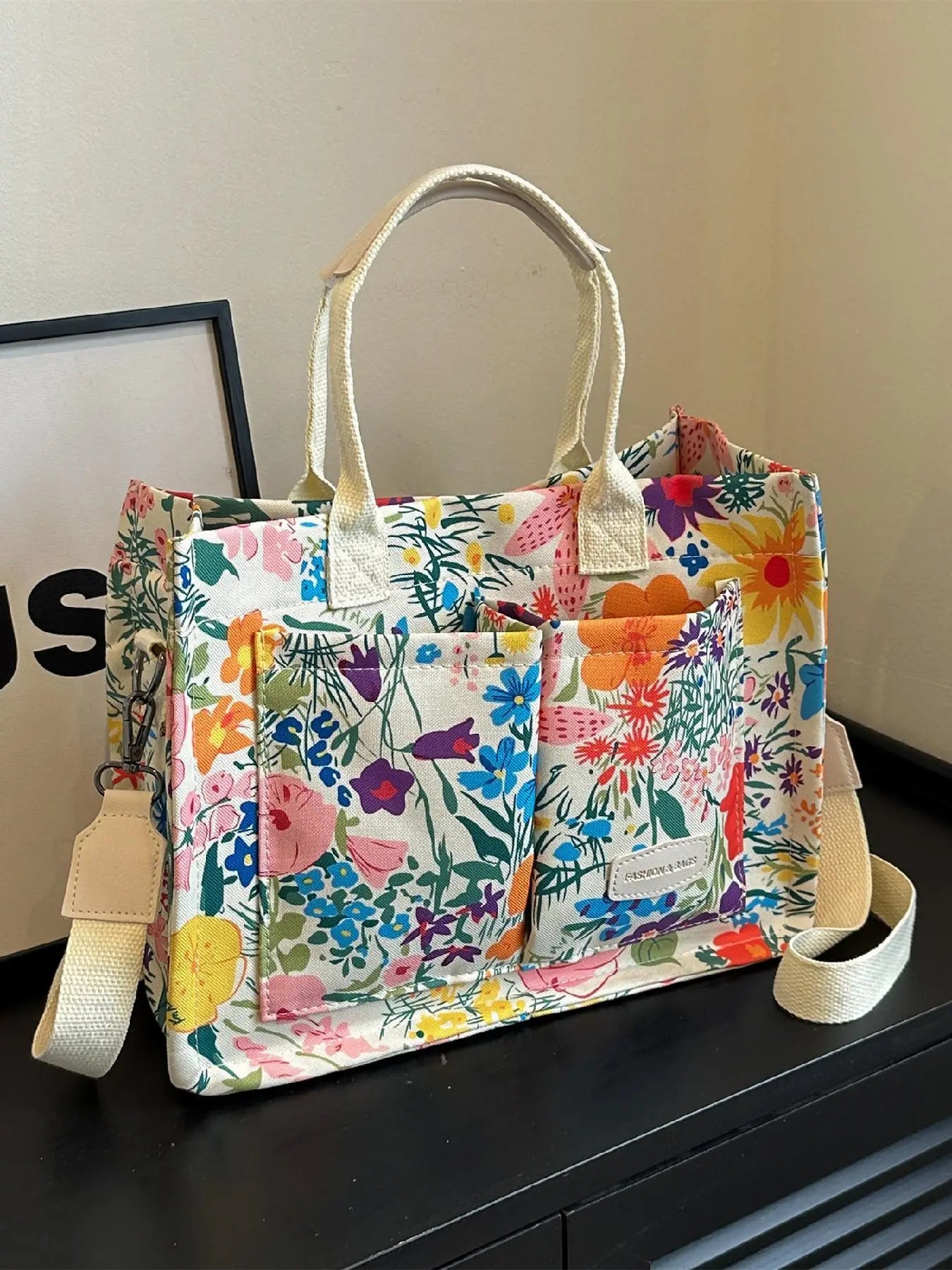 Summer Tote Bag for Women - Versatile Cherry Pattern Work and Beach Bag, Stylish Fabric Shoulder Bag for Everyday Use