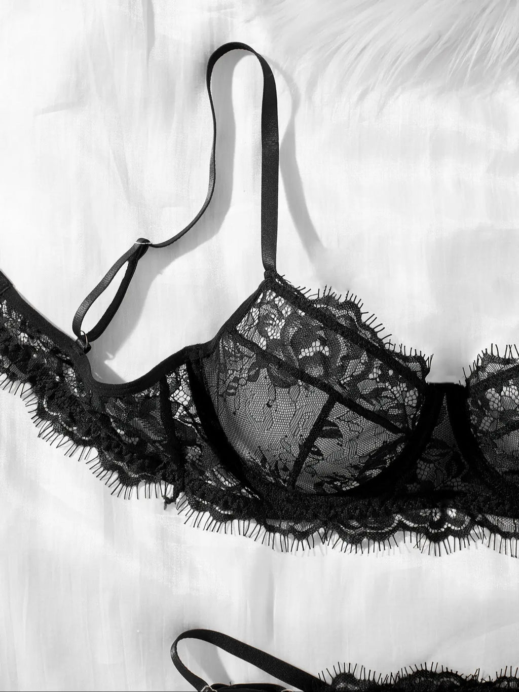 Women's Lace Floral Bra and Panty Set - Elegant Solid Color Lingerie Collection
