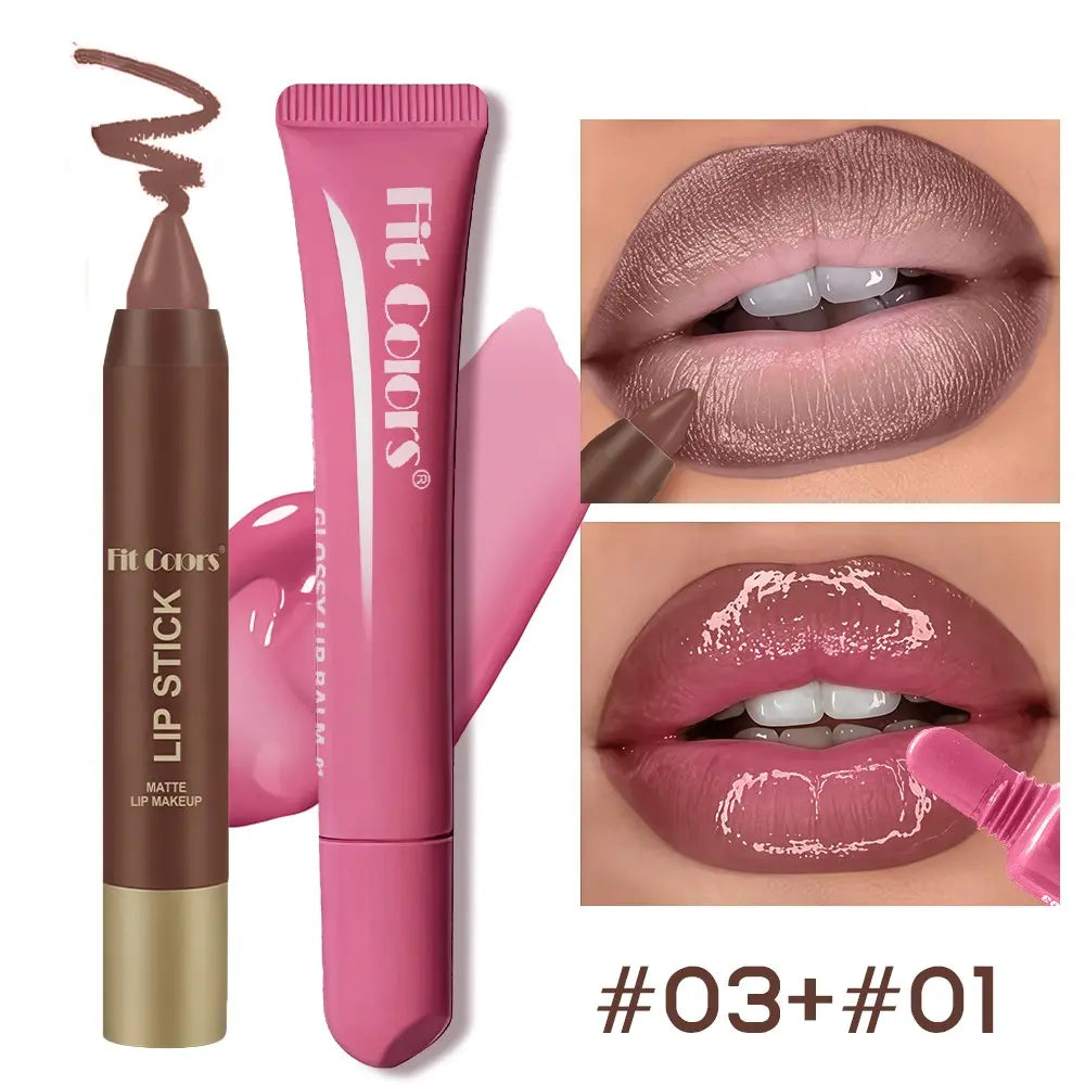 Fit Colors Matte Lip Liner and Moisturizing Lip Oil Set, Precise Lip Liner, for Easy Lip Line Definition with a Natural Nude Glossy Finish, Perfect Holiday Gift