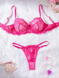 Women's Lace Floral Bra and Panty Set - Elegant Solid Color Lingerie Collection