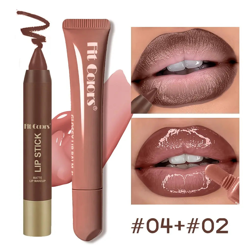 Fit Colors Matte Lip Liner and Moisturizing Lip Oil Set, Precise Lip Liner, for Easy Lip Line Definition with a Natural Nude Glossy Finish, Perfect Holiday Gift