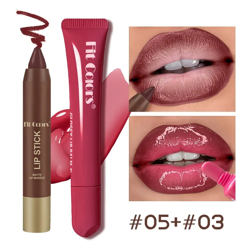 Fit Colors Matte Lip Liner and Moisturizing Lip Oil Set, Precise Lip Liner, for Easy Lip Line Definition with a Natural Nude Glossy Finish, Perfect Holiday Gift