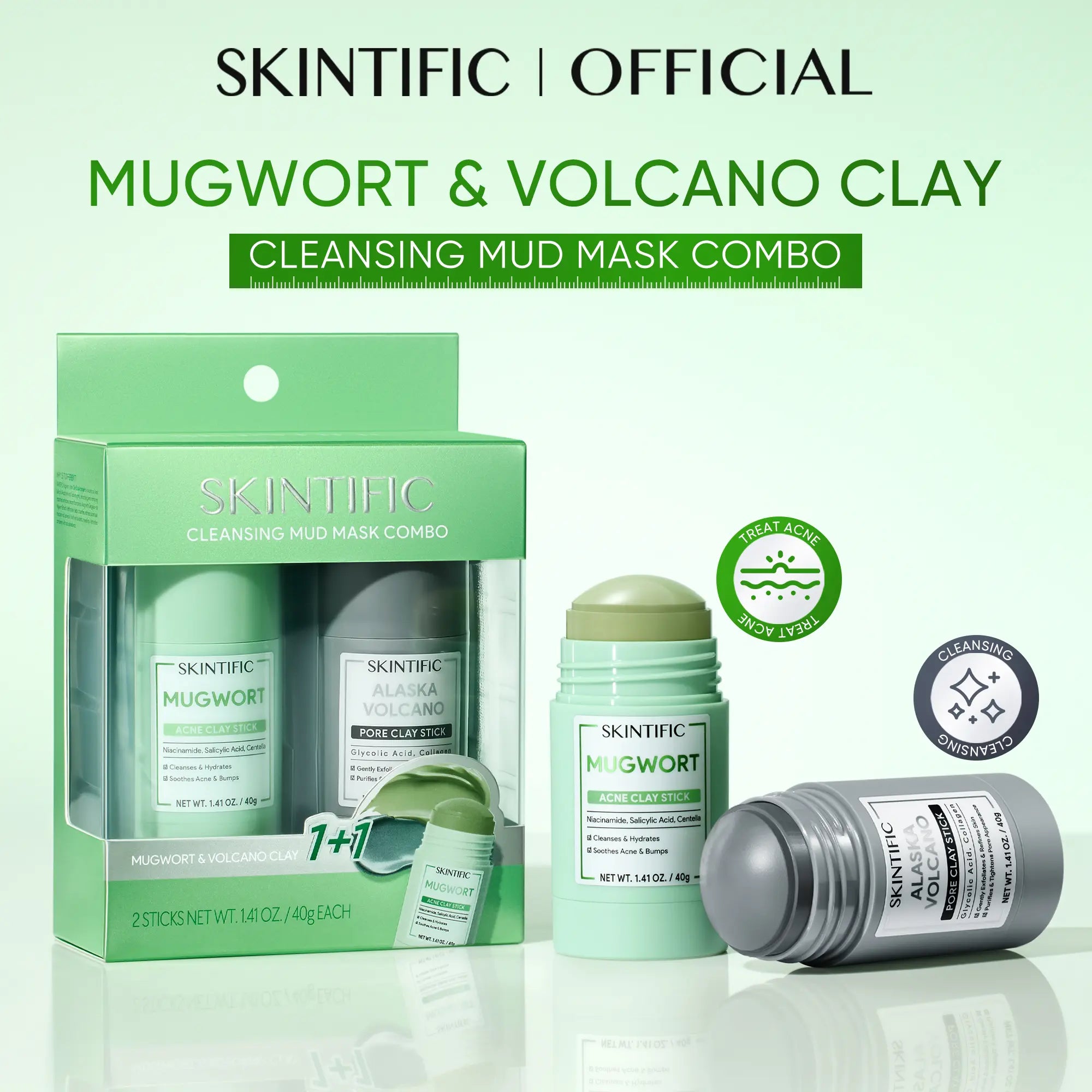 SKINTIFIC Clay Stick Collection 5 Masks for Every Skin Concern - Alaska Volcano Clay Stick / Mugwort anti Pores & Acne Clay Stick / Niacinamide Bright Boost Clay Stick / Amazon White Purifying Clay Stick / PDRN Rose Clay Stick