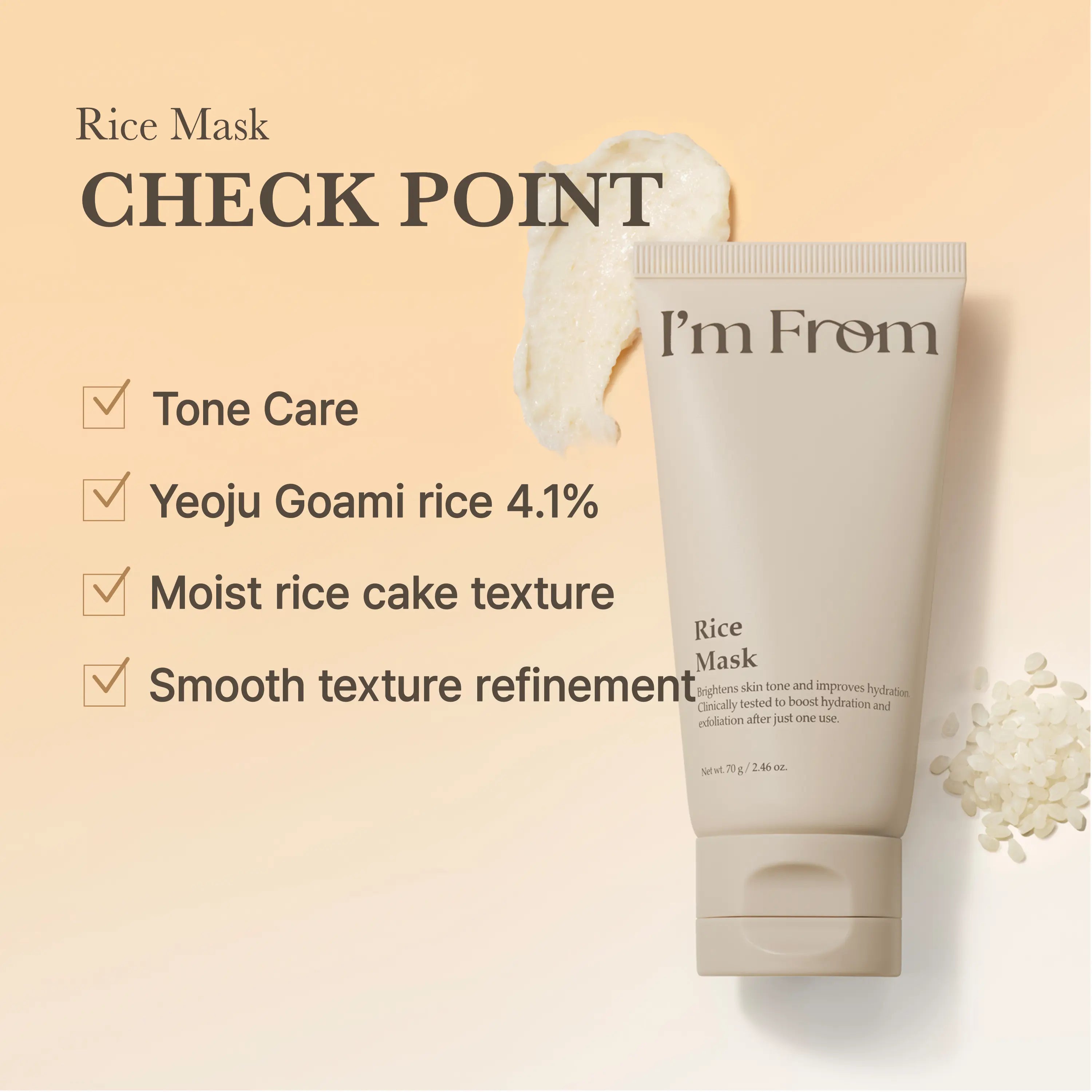 I'M from Rice Mask - Gentle Exfoliating and Hydrating Wash-Off Face Mask with Rice Powder for Radiant Skin, 2.37 Fl Oz, Suitable for Sensitive Skin, Organic and Hypoallergenic Formula