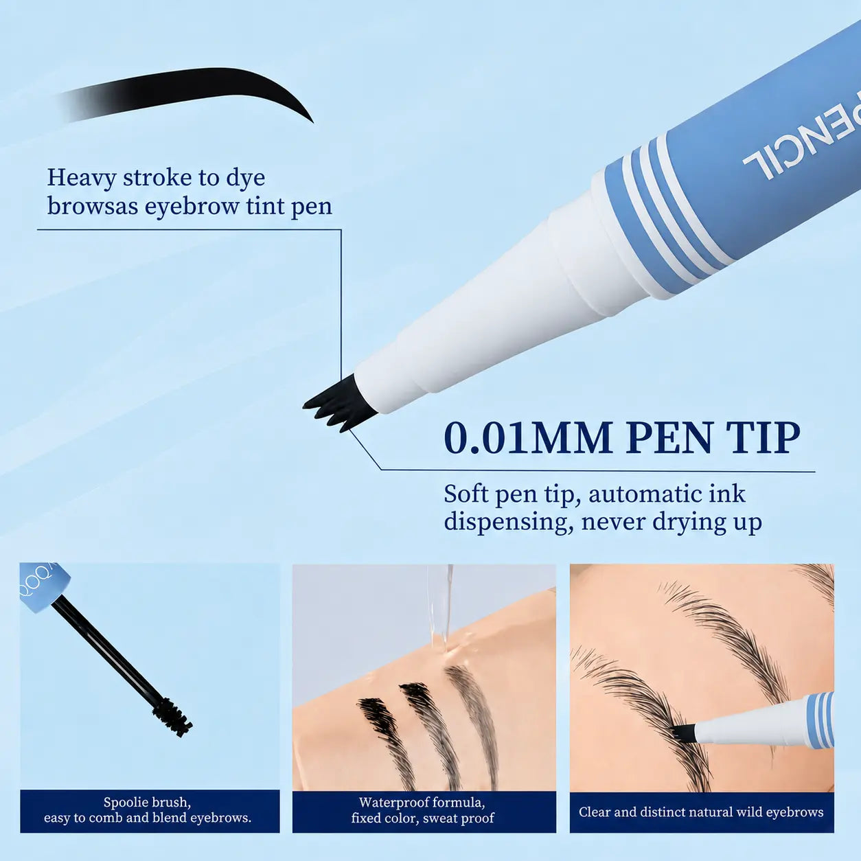 【Qcqx】Waterproof 2-In-1 Micro-Fork Eyebrow Pen & Tinted Gel — Long-Lasting Brow Tool for Natural, Hair-Like Strokes; Includes Brow Shaping Brush; Essential Makeup Tool and Accessory.