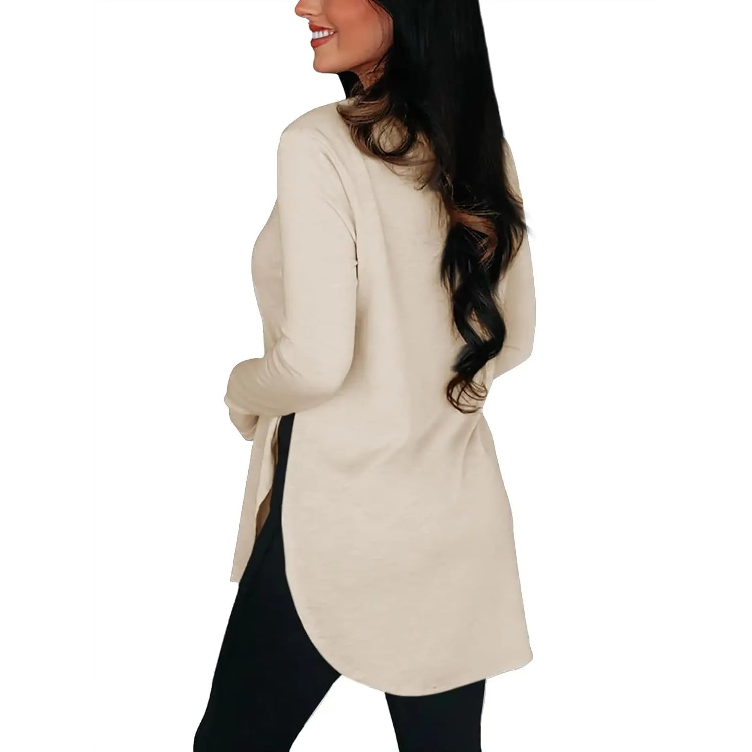 Women's Stylish Casual Tunic Top - Long Sleeve Viscose Elastane Pullover with Side Split Hi-Low Hem for Effortless Dressy Comfort
