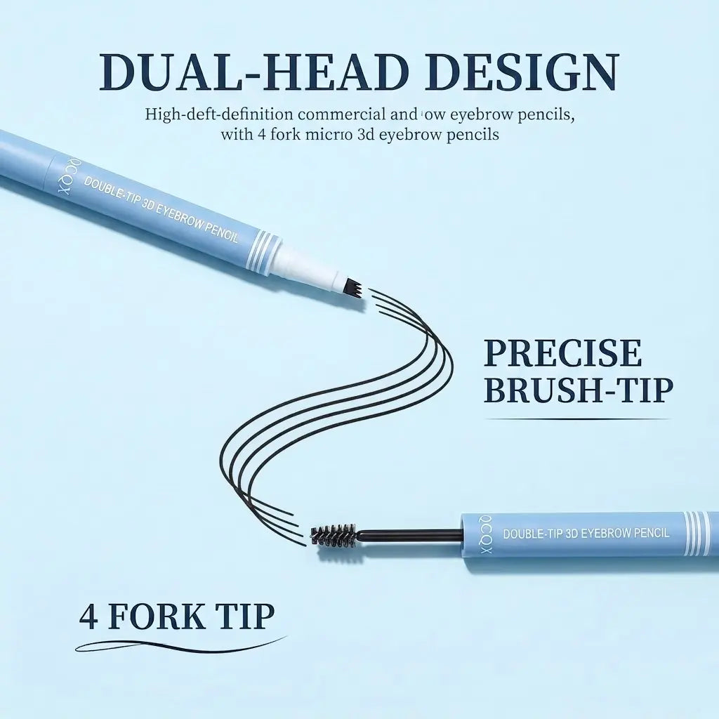 【Qcqx】Waterproof 2-In-1 Micro-Fork Eyebrow Pen & Tinted Gel — Long-Lasting Brow Tool for Natural, Hair-Like Strokes; Includes Brow Shaping Brush; Essential Makeup Tool and Accessory.