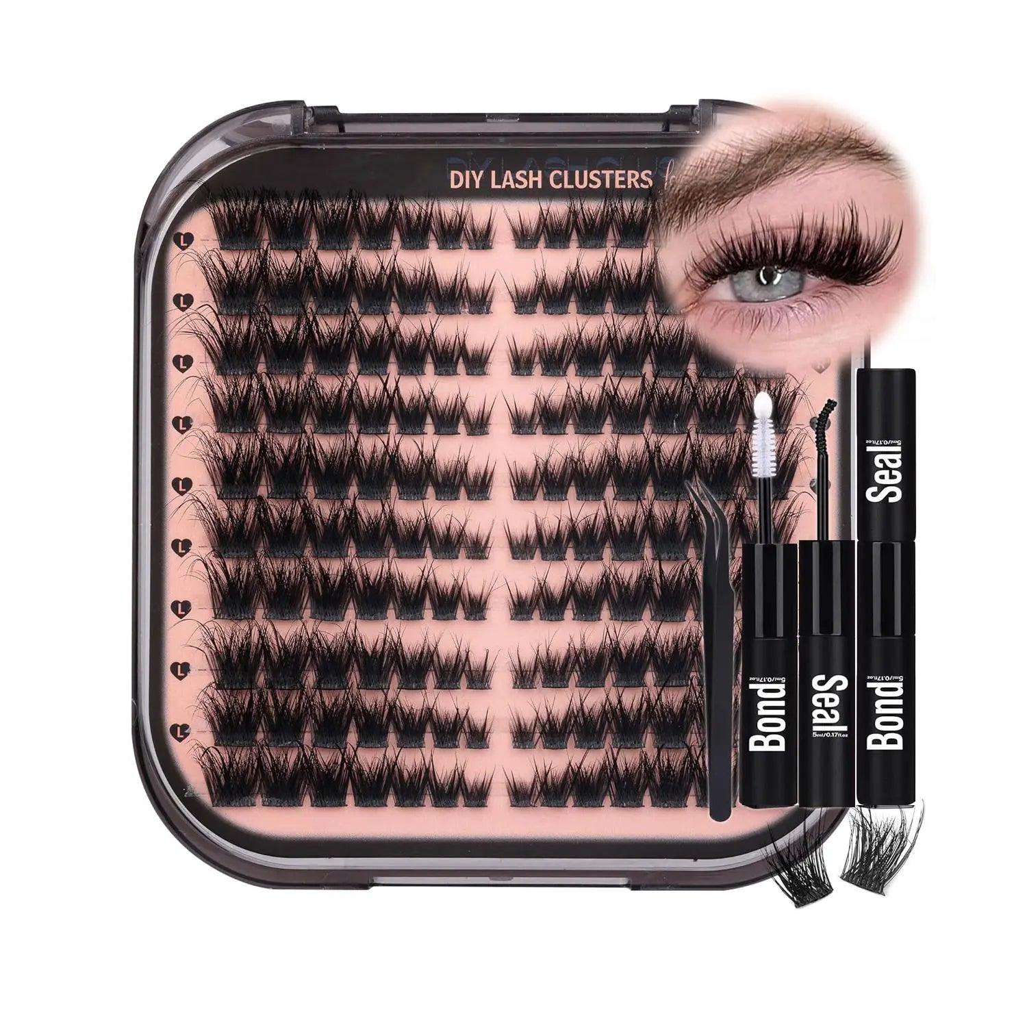 Wispy Lash Clusters, Fake Eyelashes Clusters, False Eyelashes with Lash Bond and Seal, 1 Set DIY Segmented Eyelash Extension Kit, Makeup, DIY Eyelash Extensions, Curl Lashes