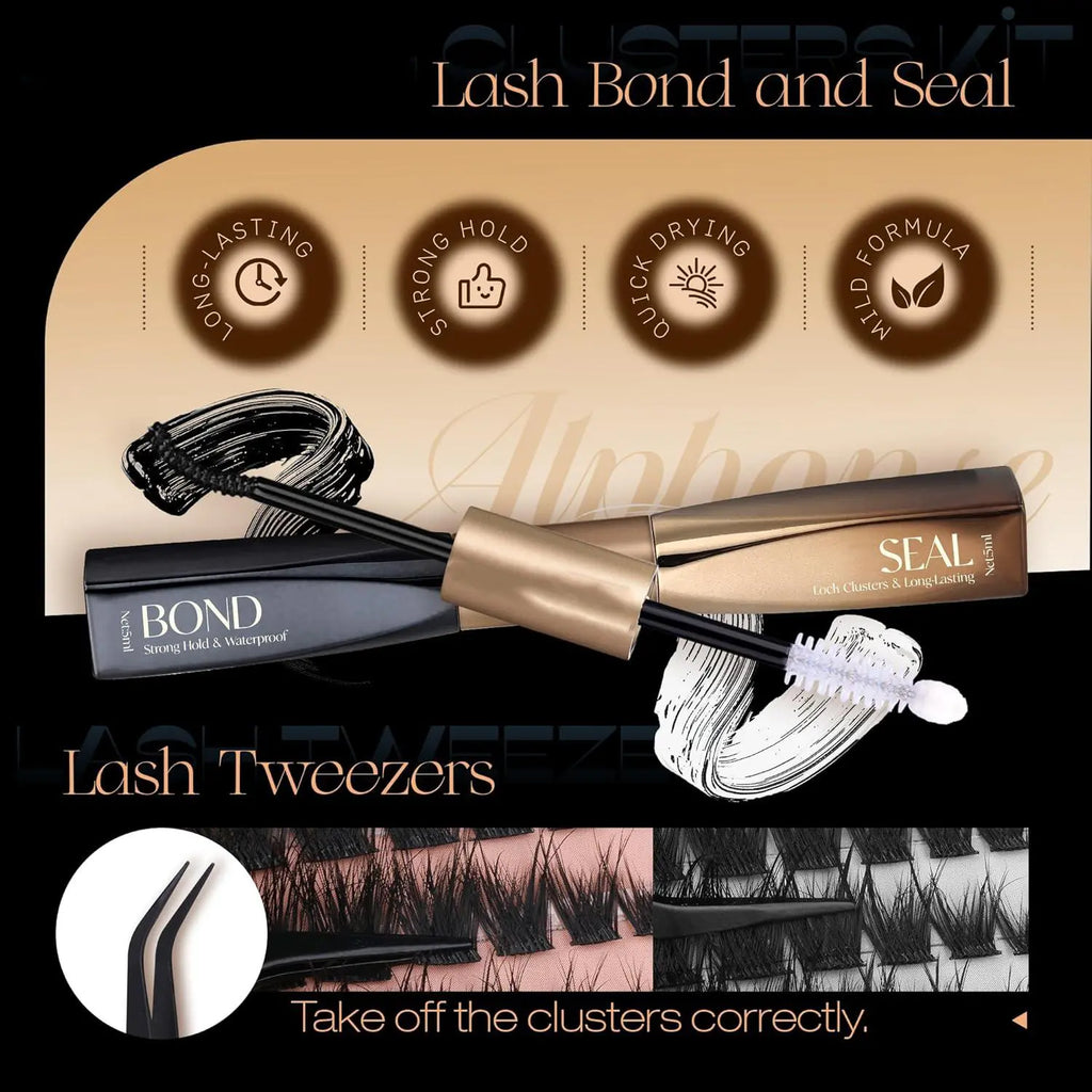 Wispy Lash Clusters, Fake Eyelashes Clusters, False Eyelashes with Lash Bond and Seal, 1 Set DIY Segmented Eyelash Extension Kit, Makeup, DIY Eyelash Extensions, Curl Lashes
