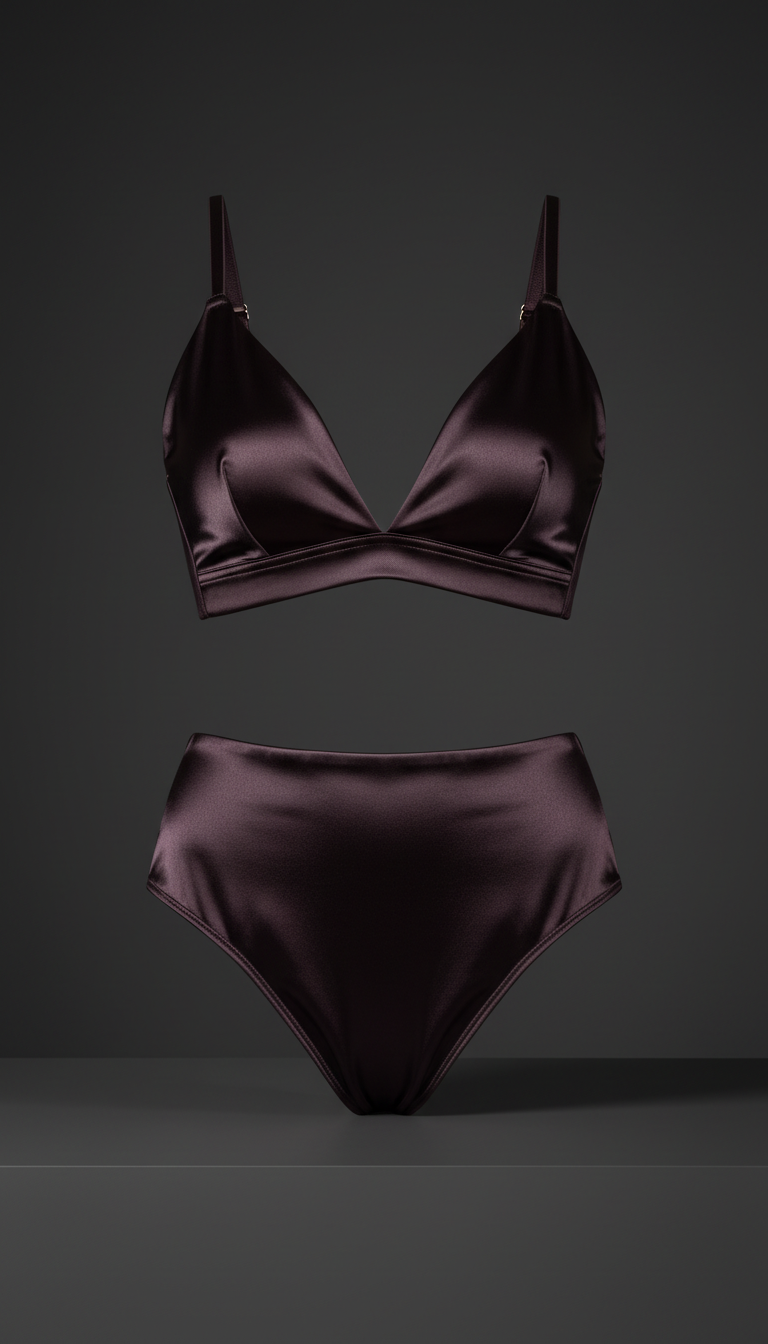 Plum Noir Satin Lingerie Set