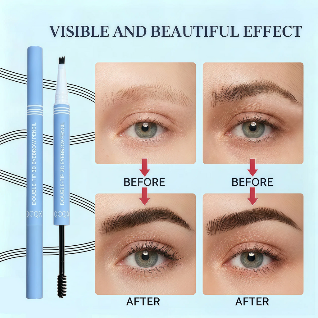 【Qcqx】Waterproof 2-In-1 Micro-Fork Eyebrow Pen & Tinted Gel — Long-Lasting Brow Tool for Natural, Hair-Like Strokes; Includes Brow Shaping Brush; Essential Makeup Tool and Accessory.