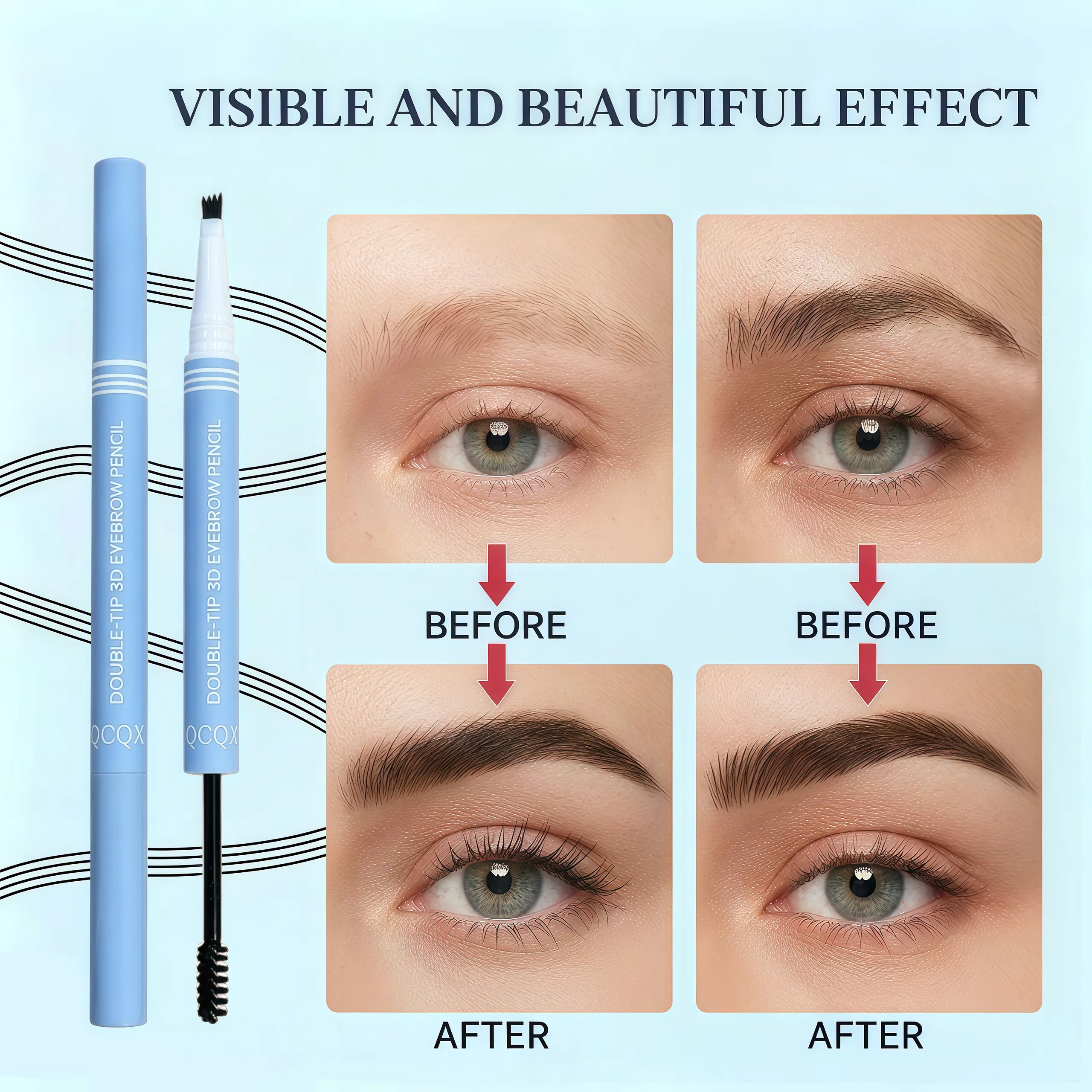 【Qcqx】Waterproof 2-In-1 Micro-Fork Eyebrow Pen & Tinted Gel — Long-Lasting Brow Tool for Natural, Hair-Like Strokes; Includes Brow Shaping Brush; Essential Makeup Tool and Accessory.
