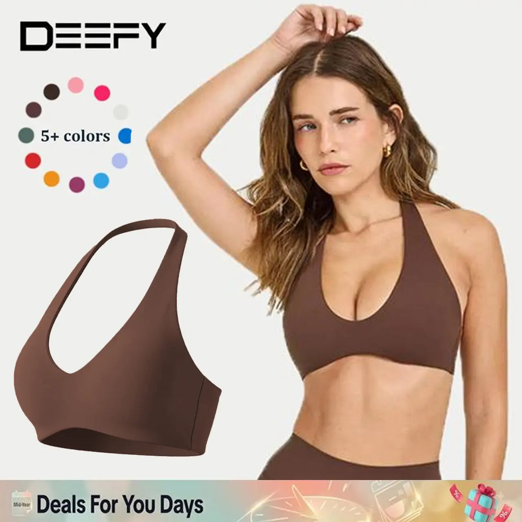 DEEFY SOFTMOTION Women's Minimal Halter Neck Bralette - Seamless Activewear Top for Low Impact Workouts
