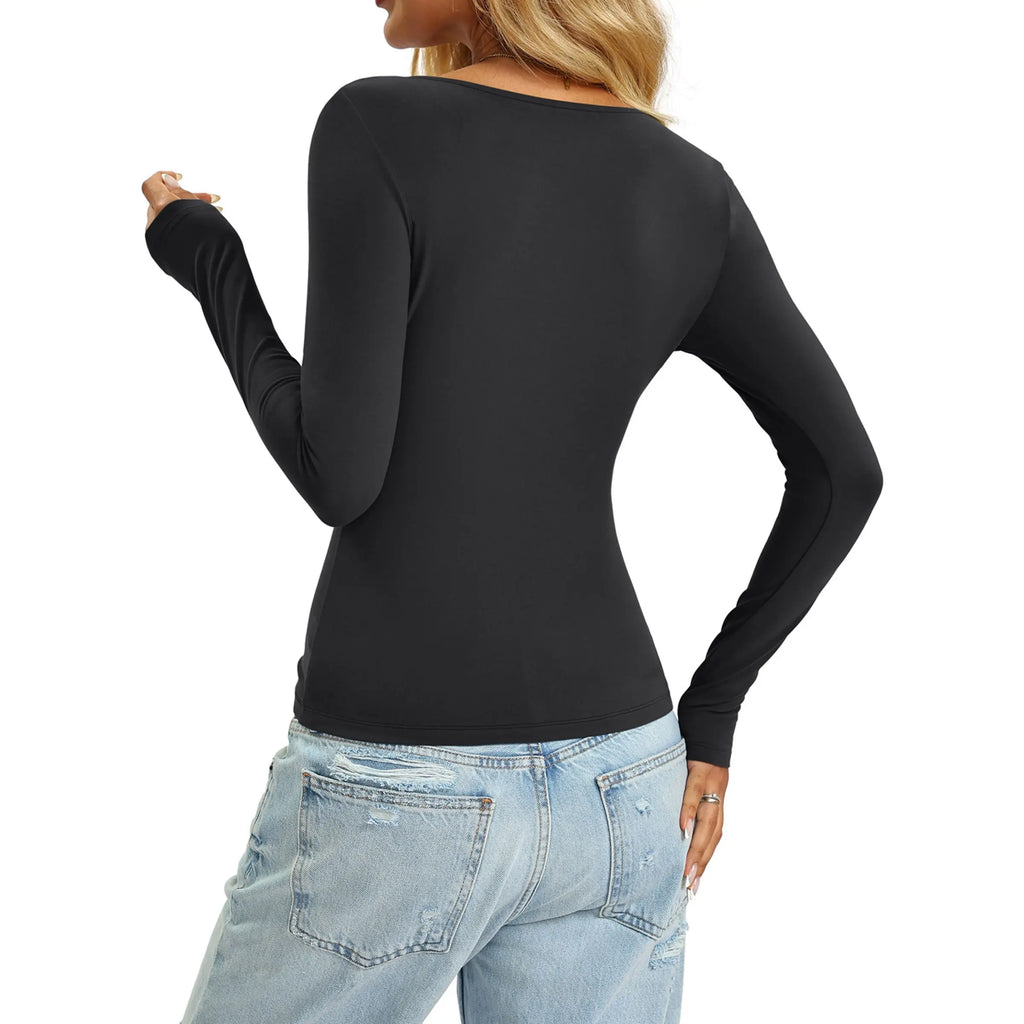 Eachyes Women's Long Sleeve Scoop Neck Slim Fit Tops - Y2K Inspired Fall Fashion 2026