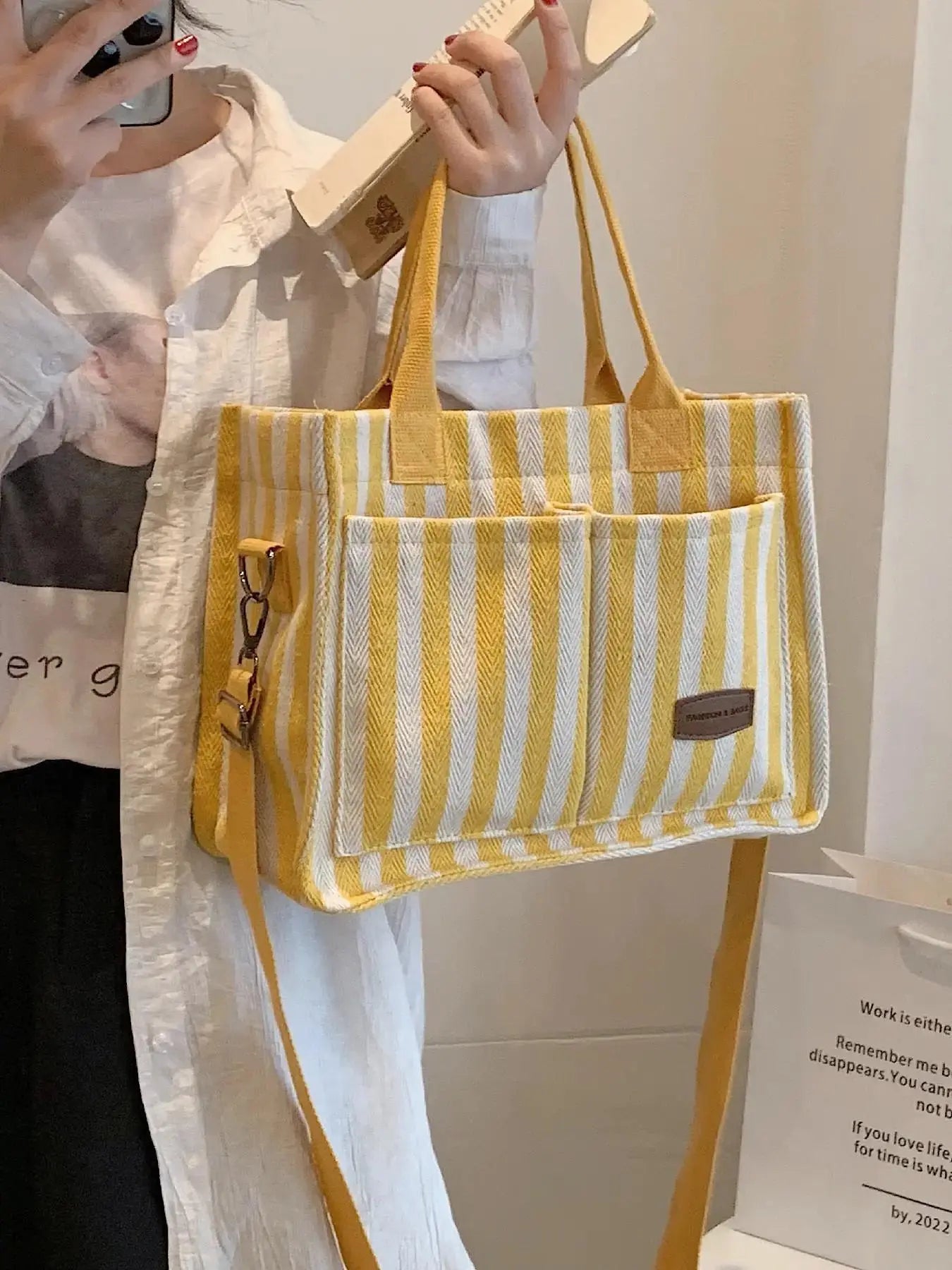 Summer Tote Bag for Women - Versatile Cherry Pattern Work and Beach Bag, Stylish Fabric Shoulder Bag for Everyday Use