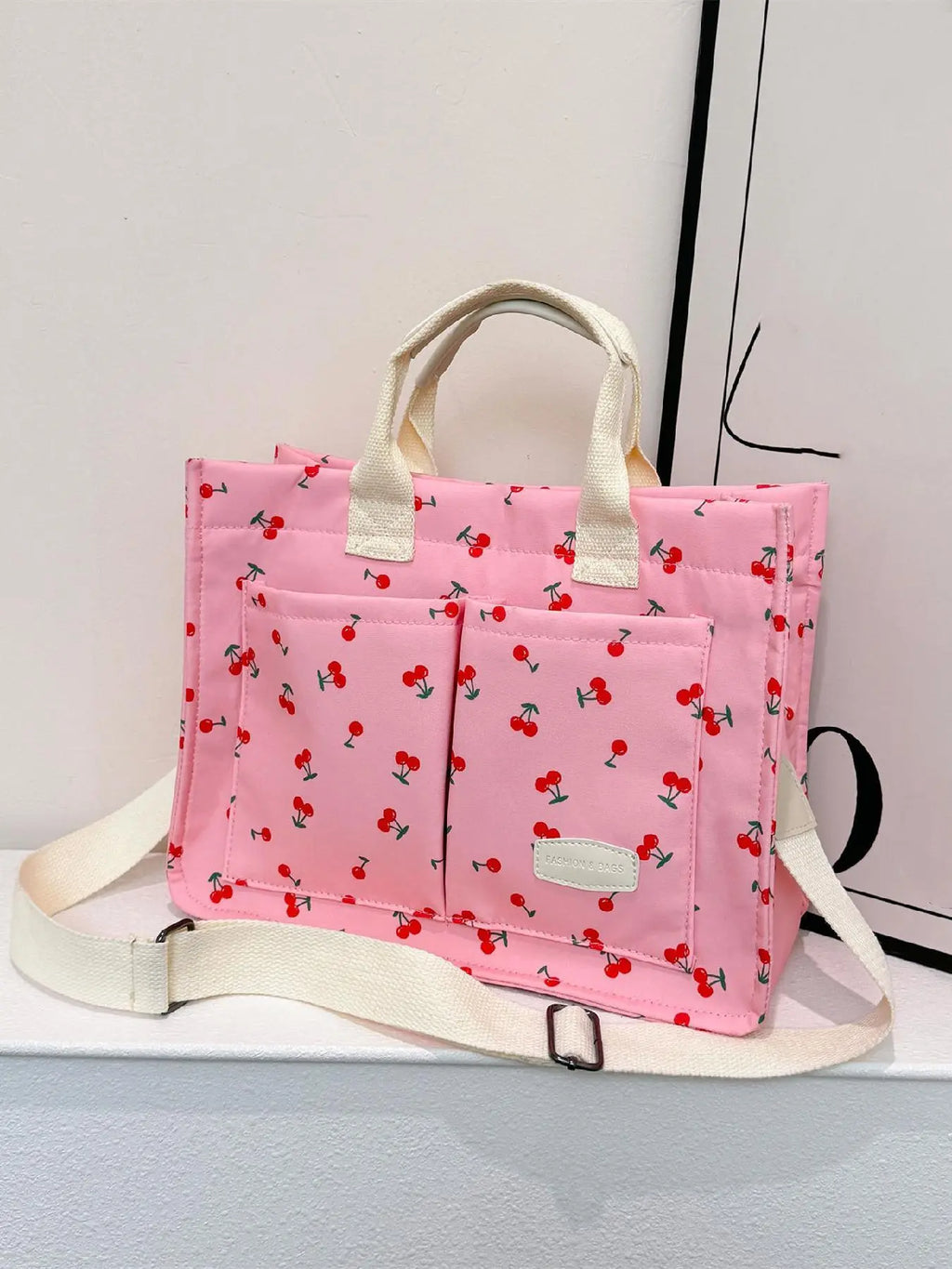 Summer Tote Bag for Women - Versatile Cherry Pattern Work and Beach Bag, Stylish Fabric Shoulder Bag for Everyday Use