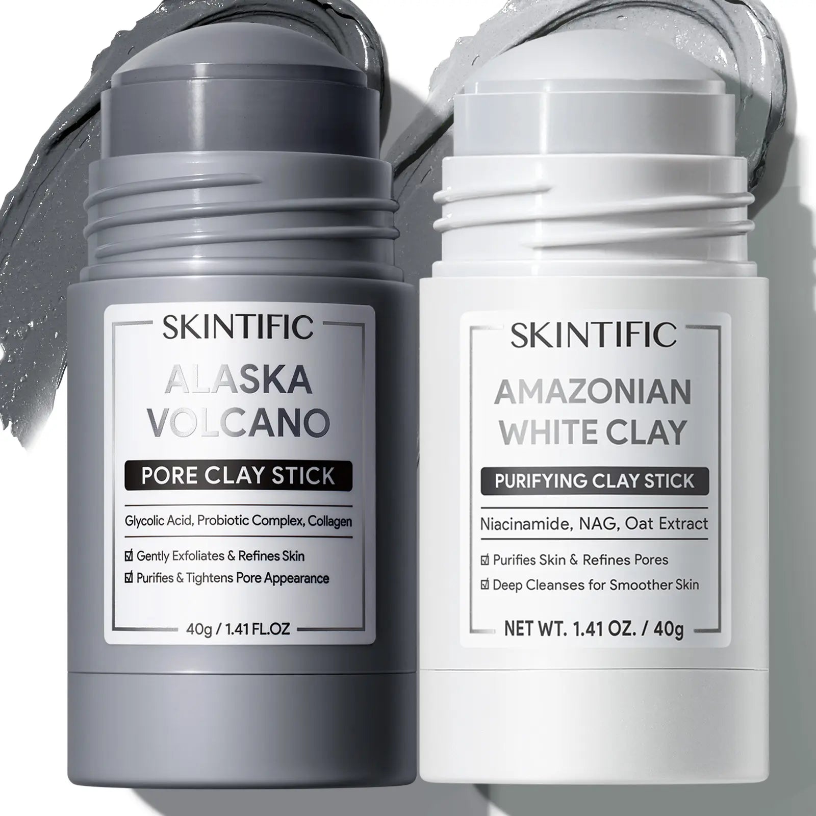 SKINTIFIC Clay Stick Collection 5 Masks for Every Skin Concern - Alaska Volcano Clay Stick / Mugwort anti Pores & Acne Clay Stick / Niacinamide Bright Boost Clay Stick / Amazon White Purifying Clay Stick / PDRN Rose Clay Stick