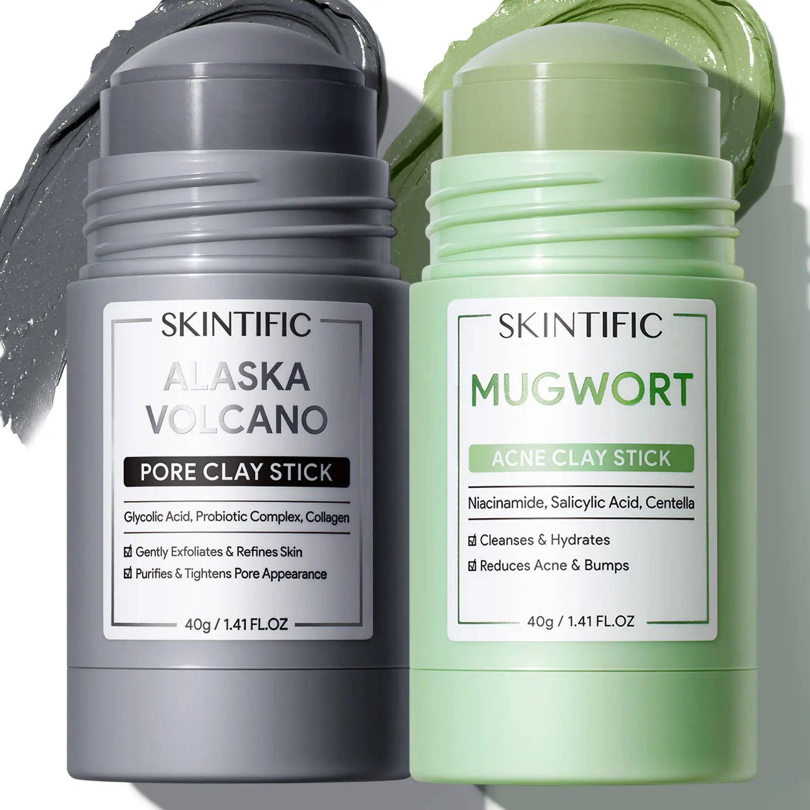SKINTIFIC Clay Stick Collection 5 Masks for Every Skin Concern - Alaska Volcano Clay Stick / Mugwort anti Pores & Acne Clay Stick / Niacinamide Bright Boost Clay Stick / Amazon White Purifying Clay Stick / PDRN Rose Clay Stick