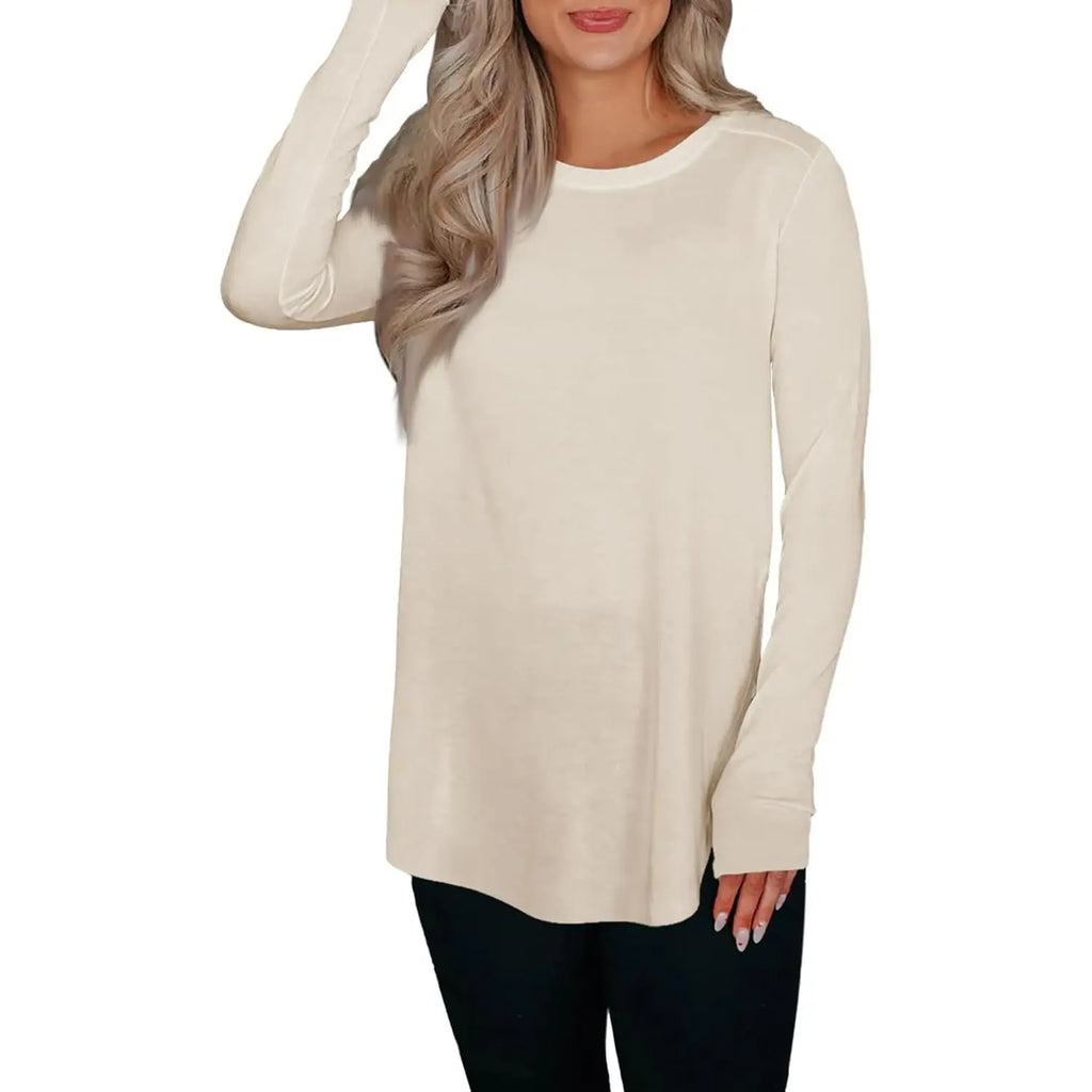 Women's Stylish Casual Tunic Top - Long Sleeve Viscose Elastane Pullover with Side Split Hi-Low Hem for Effortless Dressy Comfort
