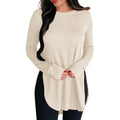 Women's Stylish Casual Tunic Top - Long Sleeve Viscose Elastane Pullover with Side Split Hi-Low Hem for Effortless Dressy Comfort